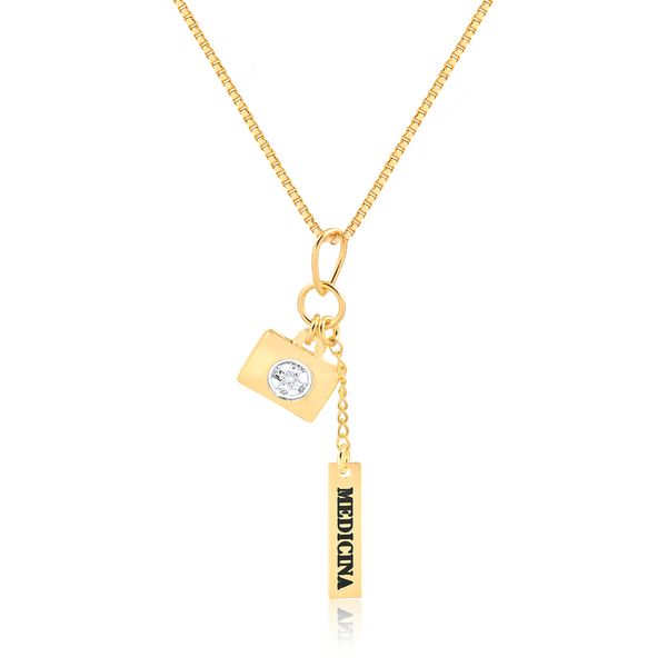 

Colar profissão medicina folheado em ouro 18k