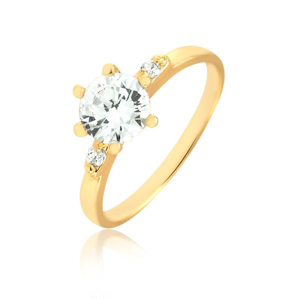 

Anel solitário com 2 zircônias folheado em ouro 18k 22