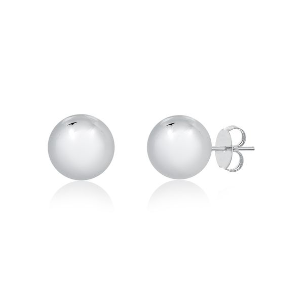 

Brinco de bolinha média lisa folheado em ródio branco