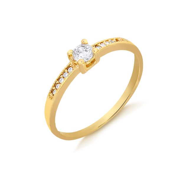 

Anel solitário com pedra quadrada cravejado de zircônias folheado em ouro 18k 20