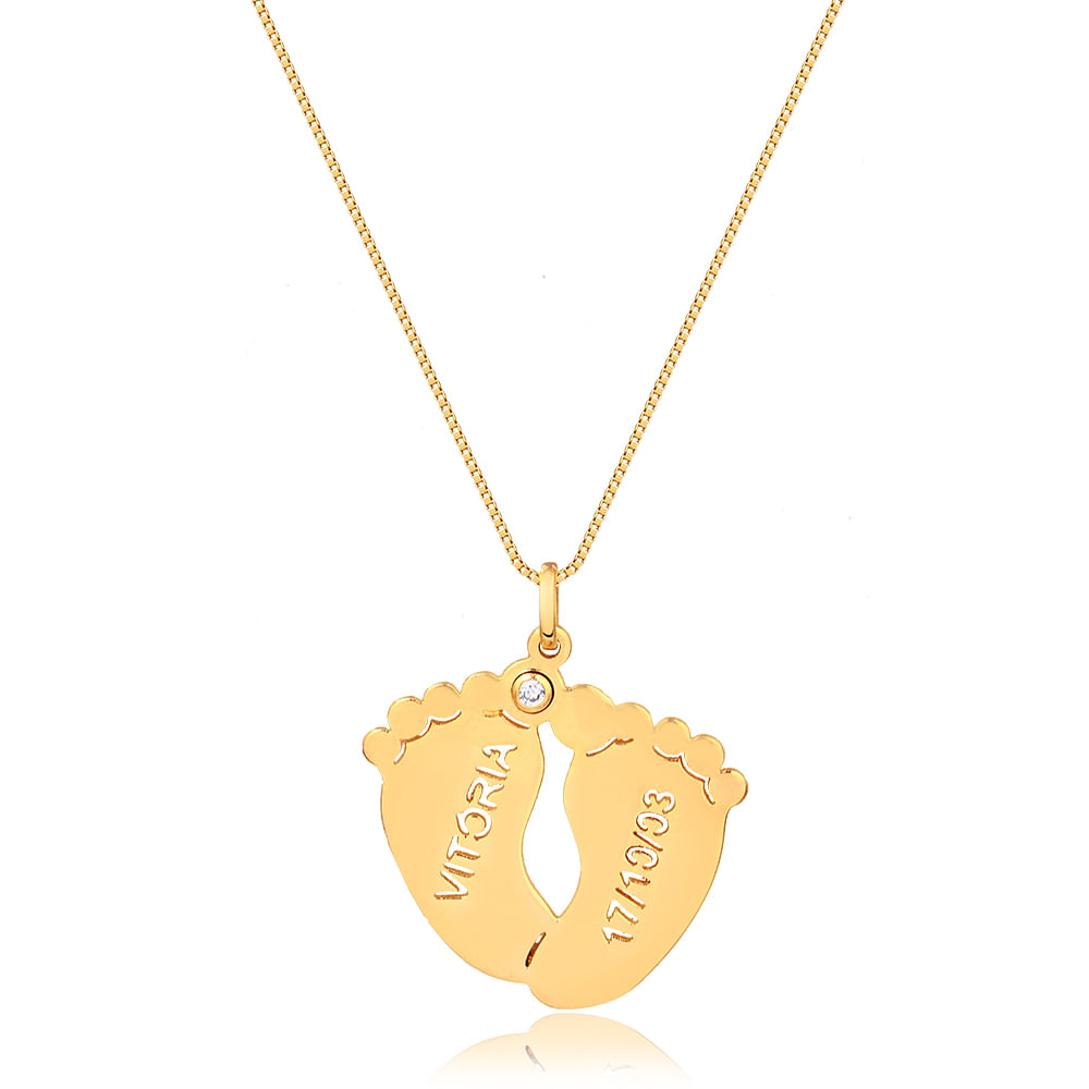 Colar Pes De Bebe Personalizado Folheado Escolher O Banho Francisca Joias