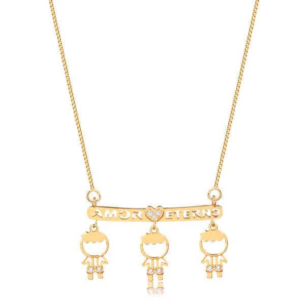 

Colar amor eterno com 3 meninos folheado em ouro 18k