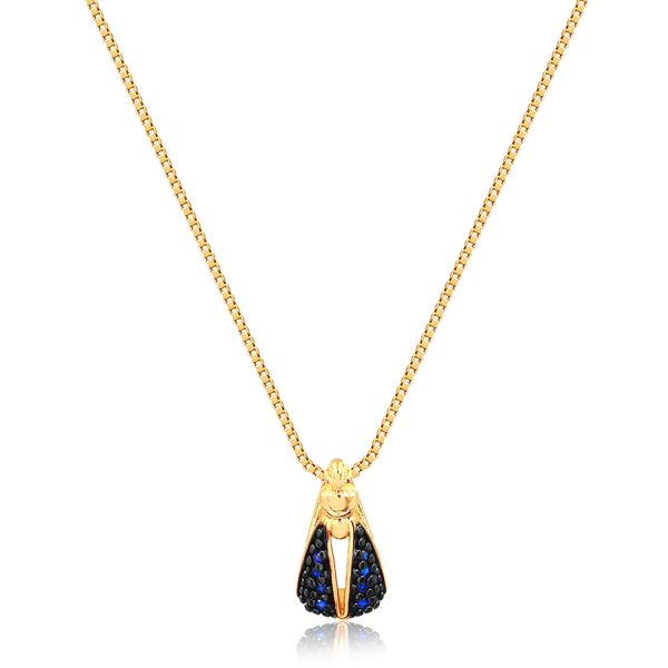 

Colar Nossa Senhora Aparecida pequeno com manto e zircônias azul folheado em ouro 18k