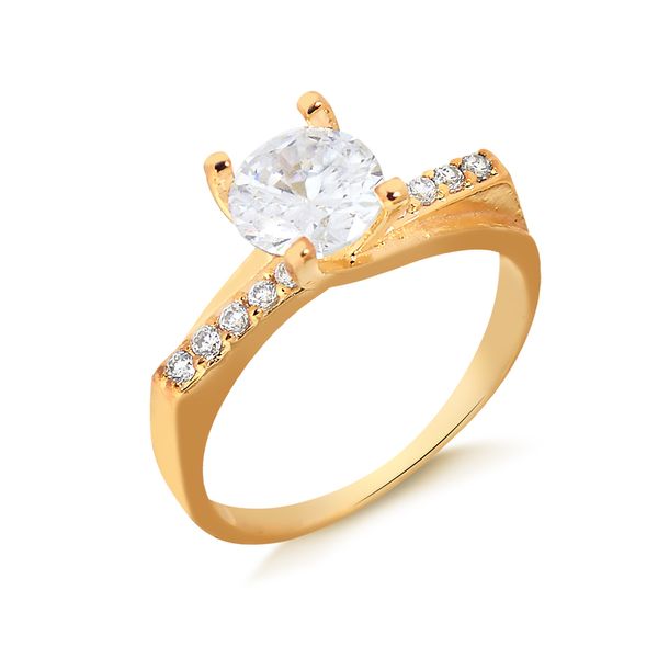 

Anel solitário com detalhes em zircônias folheado em ouro 18k 14