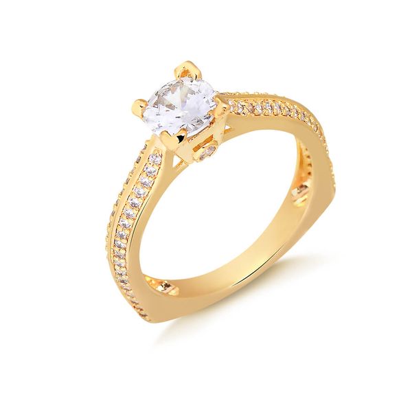 

Anel solitário com 2 fileiras cravejadas com zircônias folheado em ouro 18k 20