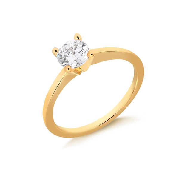 

Anel solitário liso com pedra pequena folheado em ouro 18k 20