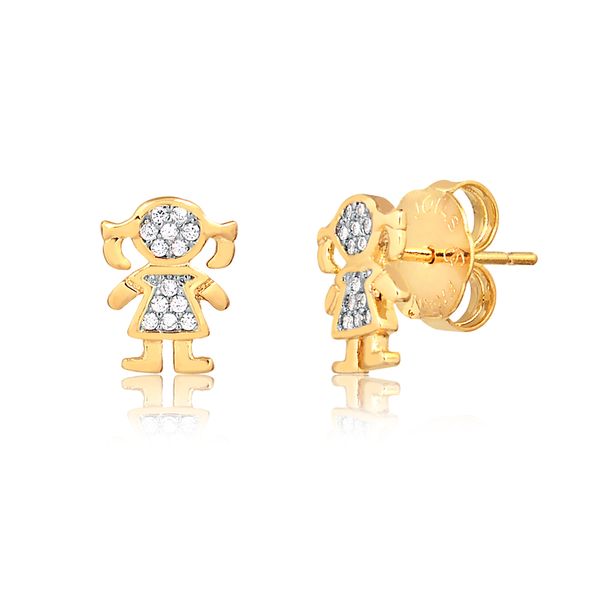 

Brinco menina com zircônias brancas folheado em ouro 18k