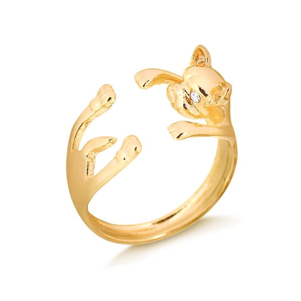 

Anel regulável de cachorrinho com micro zircônias folheado em ouro 18k P