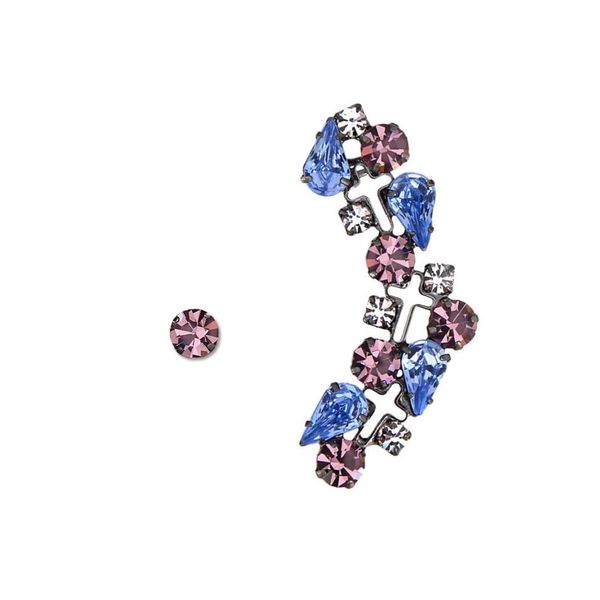 

Brinco ear cuff com cristais lilás, azul e branca folheado em ródio negro
