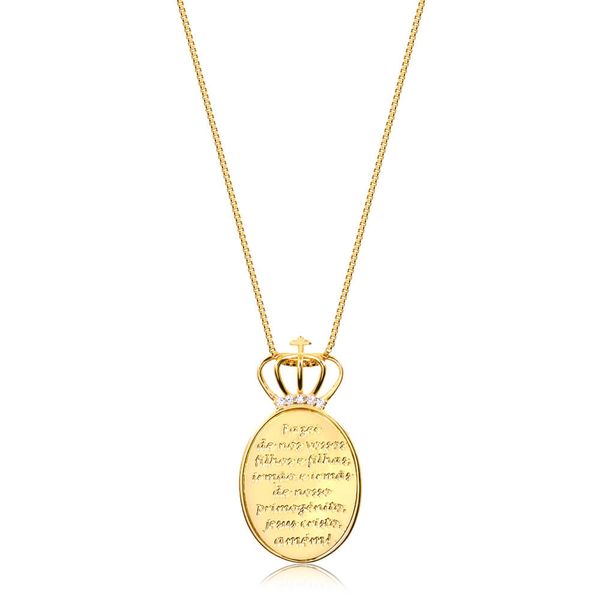 

Colar com medalha Oração Jubilar com coroa e zircônias folheado em ouro 18k