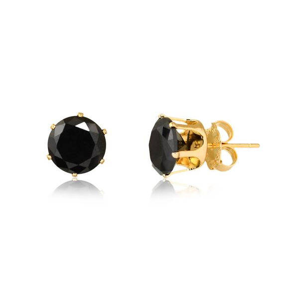 

Brinco ponto de luz com pedra preta folheado em ouro 18k
