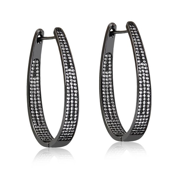 

Brinco de argola oval cravejado de zircônia folheado em ródio negro