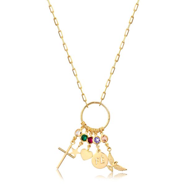 

Colar cartier de proteção com cristais coloridos folheado em ouro 18k