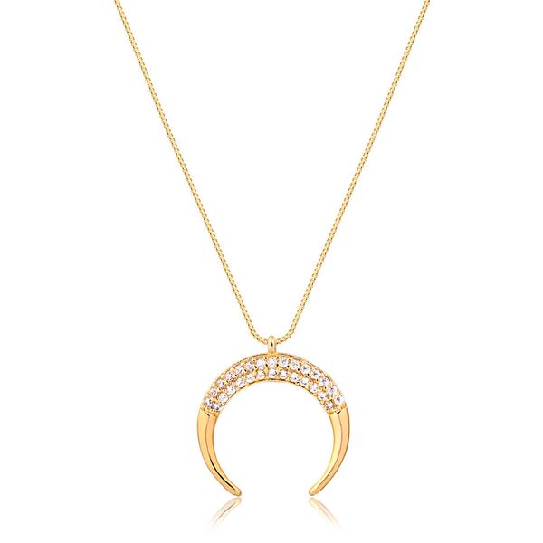 

Colar chifre italiano cravejado com zircônias folheado em ouro 18k