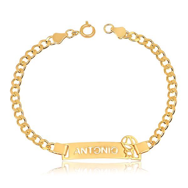 

Pulseira infantil personalizada de elos e plaquinha com menino folheado (escolher o banho)