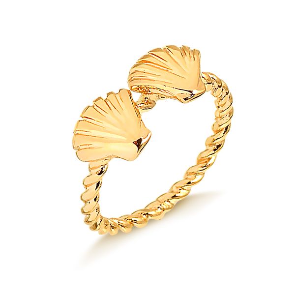

Anel com design trançado e duas conchas folheado em ouro 18k 12