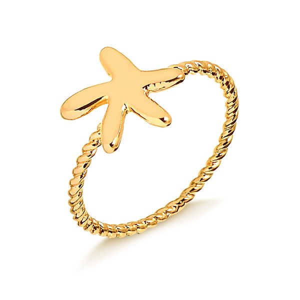 

Anel com design trançado e estrela do mar folheado em ouro 18k 12