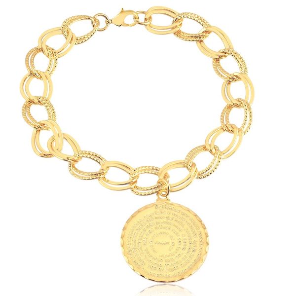 

Pulseira com corrente dupla com medalha oração Pai Nosso folheada a ouro 18k