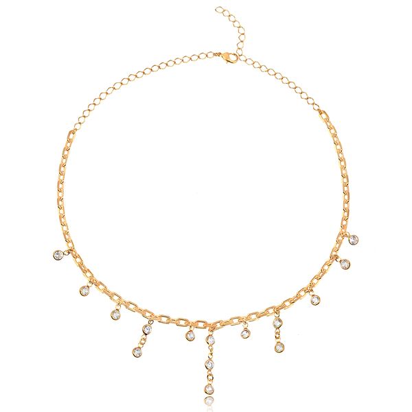 

Coleira choker com corrente cartier e pêndulos com pontos de luz folheado em ouro 18k