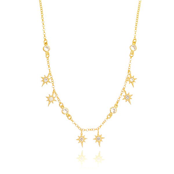 

Colar com pingentes de estrelas de estilo Vitoriano e pontos de luz folheado em ouro 18k