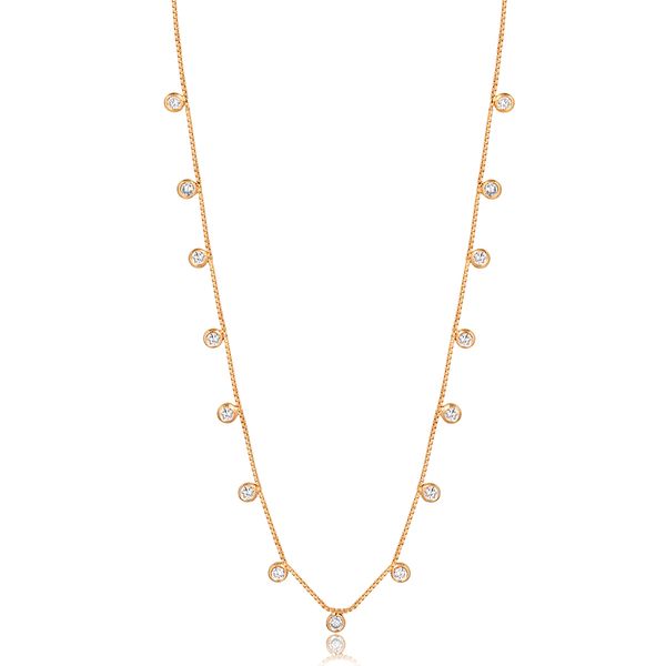 

Colar longo com pontos de luz em zircônia folheado em ouro 18k