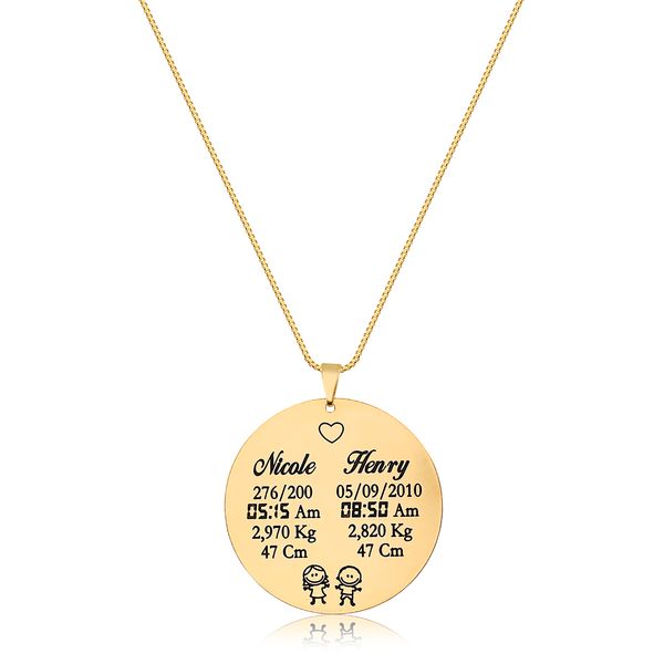 

Colar com medalha redonda personalizado folheado (escolha o banho)