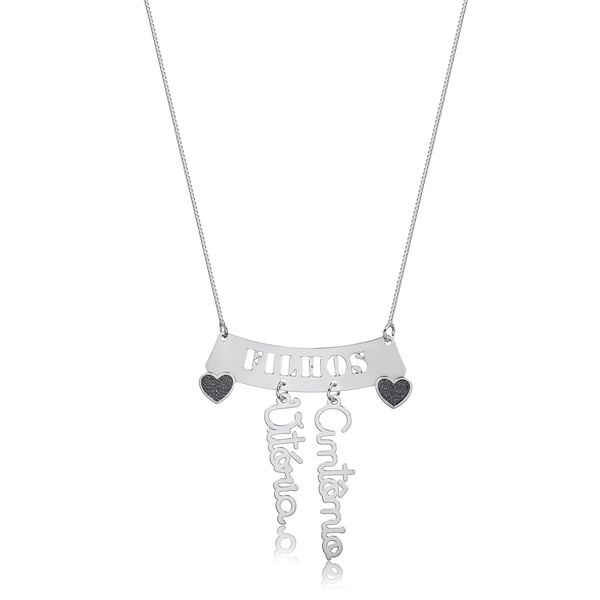 

Colar personalizado com plaquinha vertical e dois pêndulos (escolha o banho)
