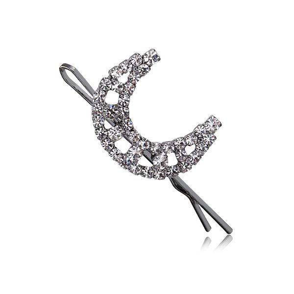 

Presilha de cabelo com lua cravejada de cristais branco folheado em ródio negro