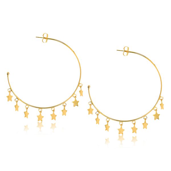 

Brinco de argola média com estrelas lisas folheado em ouro 18k