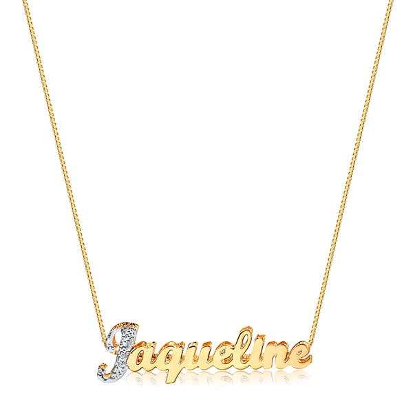 

Colar personalizado com nome e detalhes em ródio branco folheado (escolha o banho)