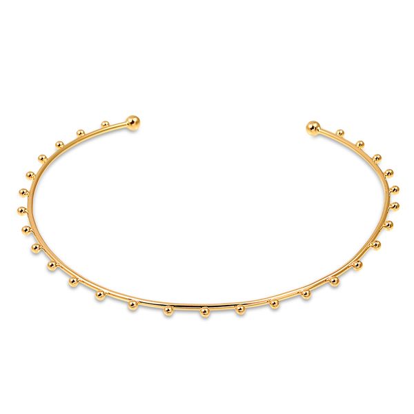 

Coleira choker regulável com aro liso e bolinhas folheado em ouro 18k