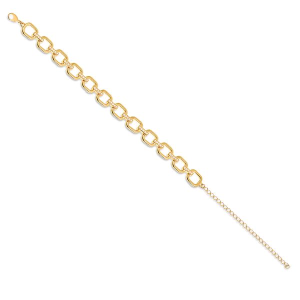 

Pulseira com elos ovais e barrinhas com zircônias folheado em ouro 18k