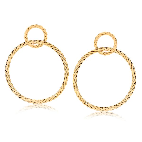 

Brinco de argola dupla com design de corda folheado em ouro 18k