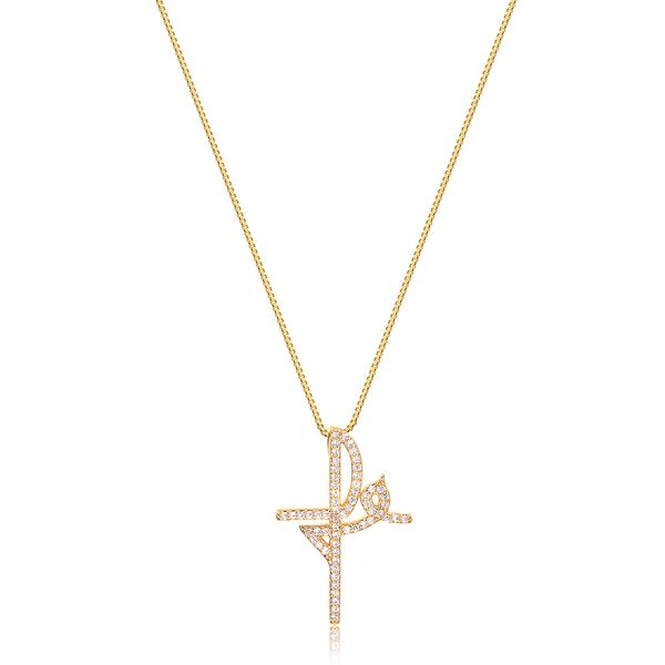 

Colar com escrita fé cravejada de zircônias folheado em ouro 18k