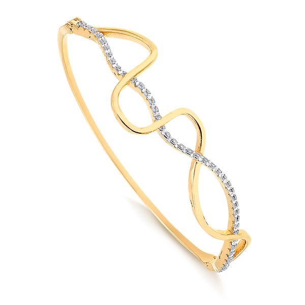 

Bracelete com design de linhas cruzadas cravejado de cristais folheado em ouro 18k