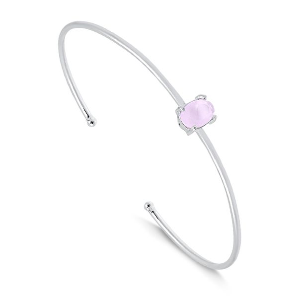 

Bracelete regulável com pedra natural rosa folheado em ródio branco