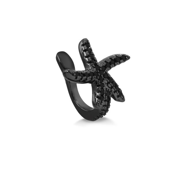 

Piercing de pressão para orelha com estrela do mar repleto de cristais pretos folheado em ródio negro