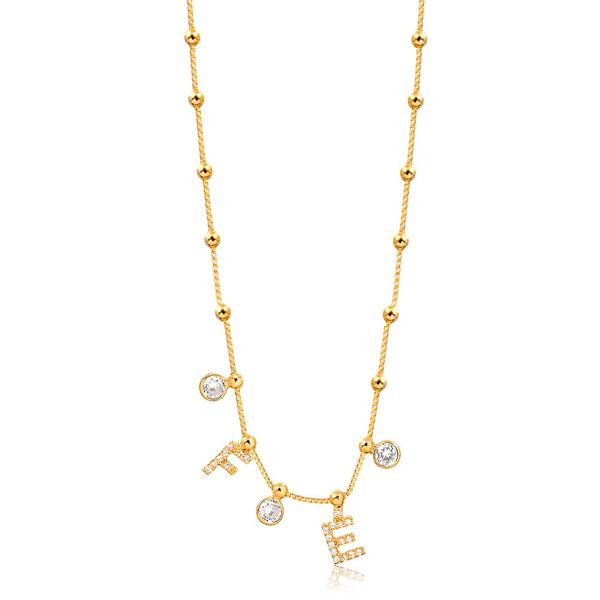 

Coleira choker com corrente de bolinhas e escrita fé com pontos de luz folheado em ouro 18k