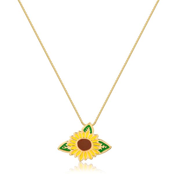 

Colar com pingente de girassol folheado em ouro 18k