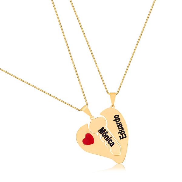 

Colar duplo personalizado amor eterno com chave e coração vertical folheado (escolha o banho)