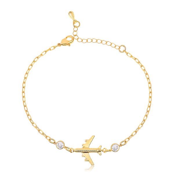 

Pulseira com pingente de avião e pontos de luz folheado em ouro 18k