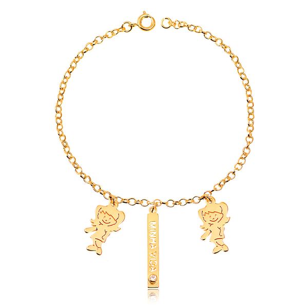 

Pulseira Filhos amados com dois pingentes folheados em ouro 18k 1 Menino 1 Menina