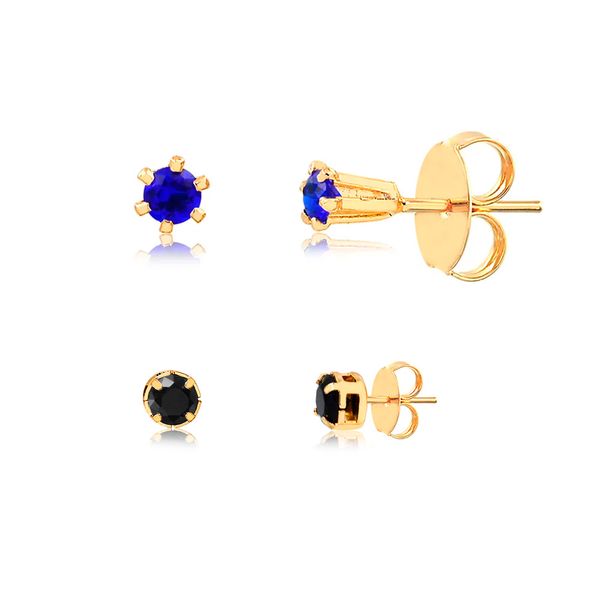 

Kit de brincos com pedra azul e preta folheados em ouro 18k