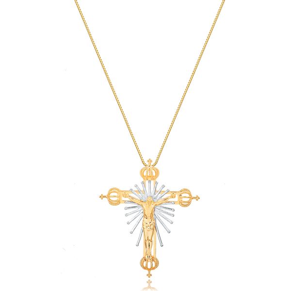

Colar maxi crucifixo com detalhes em ródio branco folheado em ouro 18k
