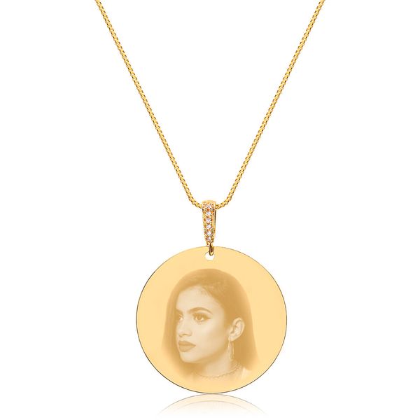 

Colar personalizado com imagem em formato círculo folheado (escolha o banho)
