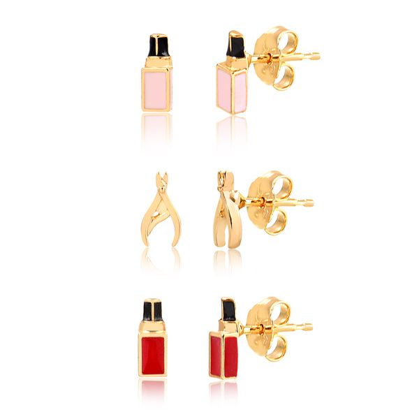 

Kit de brincos estética folheado em ouro 18k