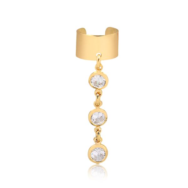 

Piercing de pressão com pêndulo e três pontos de luz folheado em ouro 18k