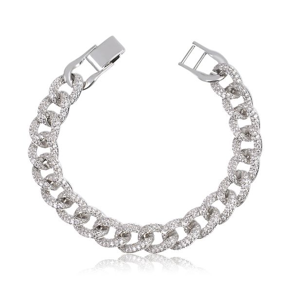 

Pulseira com elos groumet cravejados de zircônia folheado em ródio branco