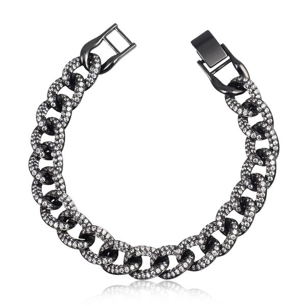 

Pulseira com elos groumet cravejados de zircônia folheado em ródio negro