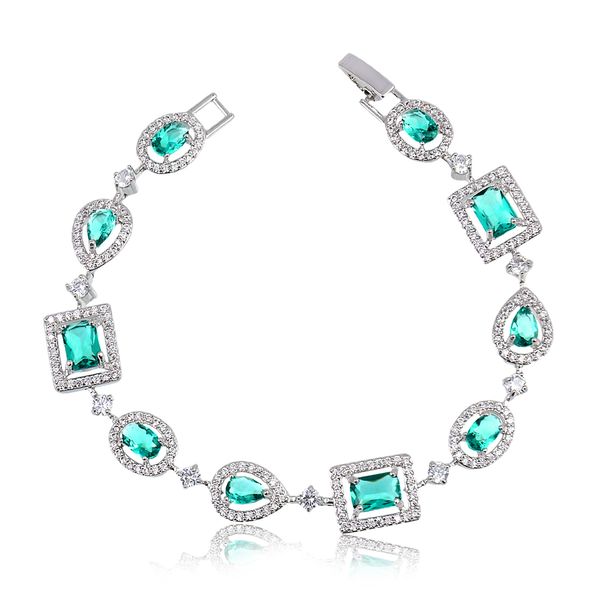 

Pulseira com pedras naturais verde cravejadas de zircônia folheada em ródio branco
